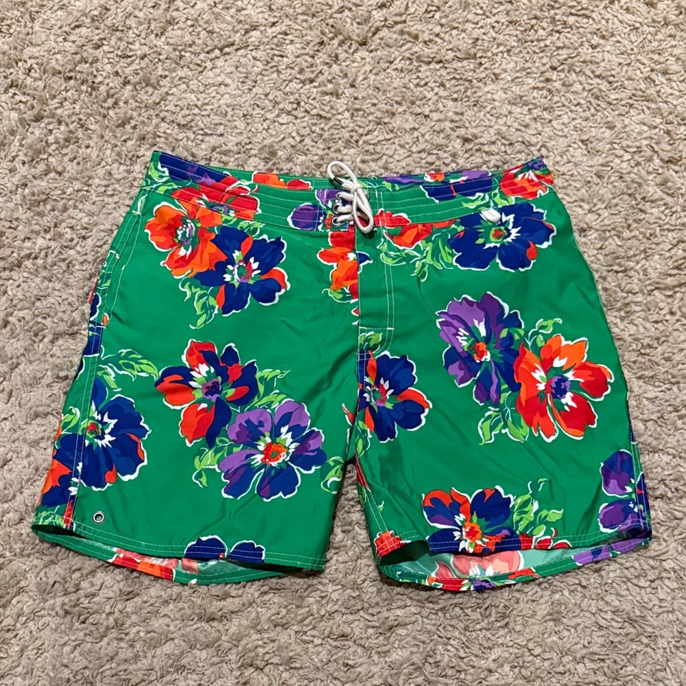 Polo Ralph Lauren Men’s Green Floral Swim Trunks 36 Waist